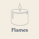 A minimalist line drawing of a candle with a flame above the word 'Flames' on a light warm beige background.