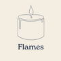 A minimalist line drawing of a candle with a flame above the word 'Flames' on a light warm beige background.
